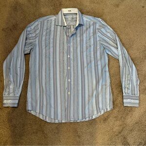 Bugatchi Collared Button Down Striped Dress Shirt Shaped Fit